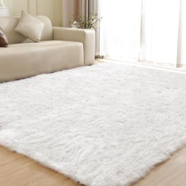 Imagem de ORINOVA Tapete de pelúcia felpudo 20 x 25 cm para quarto tapete de sala de estar branco fofo tapete grande lavável pele de carneiro sintética tapete para quarto de bebê