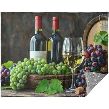 Imagem de TSENQUE Garrafas de vinho retrô, cobertores grandes de uva para sofá ao ar livre, cobertores felpudos para mulheres, 177,8 x 139,7 cm, cobertores fofos verdes