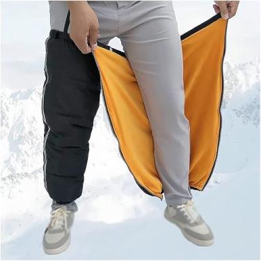 Imagem de Aquecedores de joelho espessos para ciclismo, inverno à prova de vento, enchimento de joelheira acolchoada, proteção contra frio, cabeça de metal, zíper e forro de lã à prova d'água (preto)