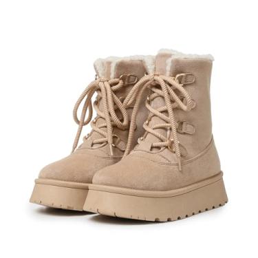 Imagem de Celbreez Botas de neve botas de plataforma botas de inverno para mulheres cano médio botas femininas com cadarço botas confortáveis botas forradas com lã sapatos de tendência para mulheres quentes