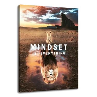 Imagem de Arte de parede motivacional pequeno gato grande leões mentalidade é tudo pôster animal fofo pintura em tela inspiradora impressões de parede para sala de estar decoração de casa escritório arte