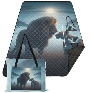 Imagem de TSENQUE Cobertor de piquenique dobrável com pintura de leões africanos cobertor de praia à prova de areia à prova d'água tapete de brincar ao ar livre para grama 299,7 cm x 203,2 cm