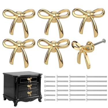 Imagem de Foyofly Puxadores de cômoda de laço dourado puxadores de gaveta fofos decoração dourada puxadores de ferragens escovadas de liga de zinco puxador de gaveta de armário vintage para armários de cozinha