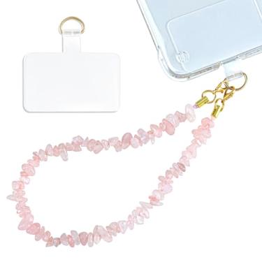 Imagem de Seople Amuleto de telefone de cura com contas de pedra natural, destacável, antirroubo, chaveiro de celular com alça de pulso com aba de corda (super pó)