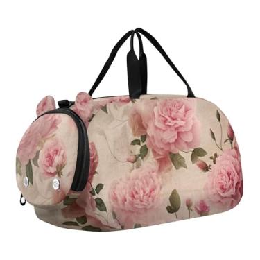 Imagem de Bolsa esportiva para meninos e crianças pequenas, bolsas de viagem para meninas, academia, bagagem infantil, arte pop, vaca highland, Floral rosa vintage, Clássico