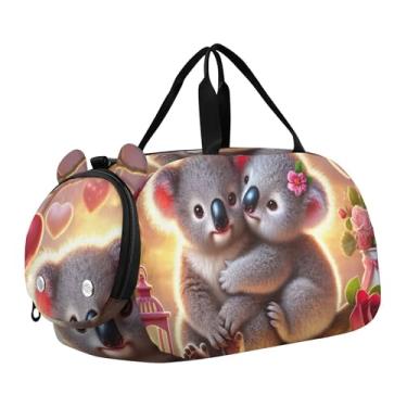 Imagem de Bolsa esportiva para meninos de fim de semana durante a noite, coalas abraçando chocolate, dia dos namorados, meninas, bolsas de viagem para crianças e danças, Linda luz de vela de coração de coalas