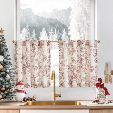 Imagem de Cortinas Jinchan de Lino con Estampado Floral, 60 cm, Rojo Navideño, 2