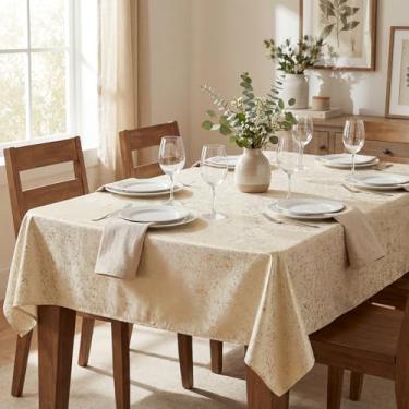 Imagem de Horaldaily Toalha de mesa retangular de veludo bege 132 x 187 cm, retangular lisa, com lantejoulas douradas, capa de mesa de Natal para casamento, festa, banquete e eventos