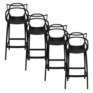 Imagem de Kit 4 Banqueta Alta Passa Prato Bancada Balcão Preta - Universal Mix