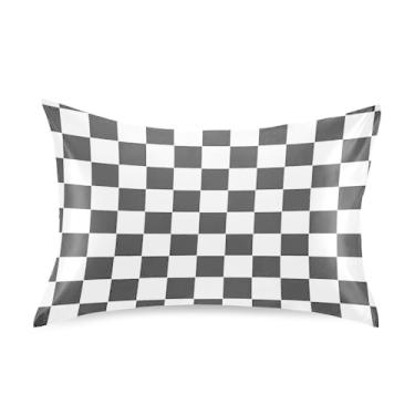 Imagem de Fronhas de almofada xadrez xadrez para cabelo e pele, respirável, sedosa, macia, acetinada, capa de almofada tamanho king size para mulheres, meninos e meninas (50 x 76 cm)