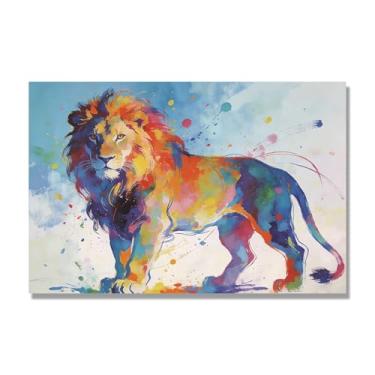 Imagem de Arte abstrata de respingos de leão, pintura colorida de animais em tela, decoração de parede expressiva moderna para sala de estar ou escritório. A65. 40 x 60 cm - 15,8 x 23,7 pol. Somente tela