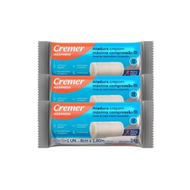 Imagem de 3 Atadura de Crepom Alta Compressão 1,80m x 8cm Cremer - 3ATADURACREME