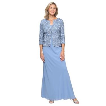 Imagem de Alex Evenings Vestido feminino longo com cintura império, duas peças para mãe da noiva com jaqueta de renda, Azul-celeste, 44