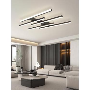 Imagem de Luminária de teto LED moderna com design geométrico, dimerizável, com controle remoto, em formato de faixa, feita de acrílico, ideal para hall de entrada, quarto e sala de jantar (preta, 5 l
