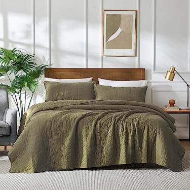 Imagem de palassio Colcha verde 100% algodão California Cal King Size, conjunto de cama com fronhas, colcha de cama grande e leve, macia, capa de cama aconchegante para todas as estações, 3 peças, 299 x 269 cm