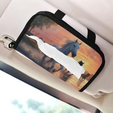 Imagem de SEHANY Suporte de lenços de carro Majestic Horse, caixa de lenços para carro, viseira solar, porta-guardanapos retangular, dispensador de máscara de carro, caixa de lenços de papel para automóveis