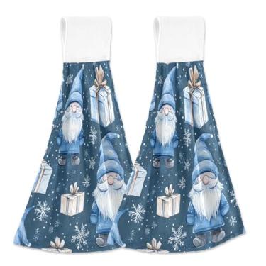 Imagem de Blueangle 2 peças de toalhas de gravata penduradas de gnomos fofos toalha de mão de cozinha absorvente de veludo coral macio pano de pano para cozinha e banheiro (590)