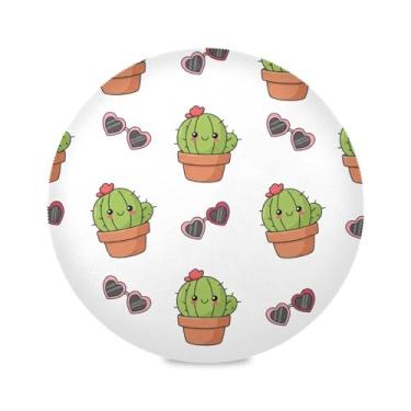 Imagem de Wassud Jogo americano com óculos de sol de coração de cacto, tapetes de mesa redondos para cozinha e jantar, tapetes laváveis e resistentes ao calor, decoração de mesa 39 cm
