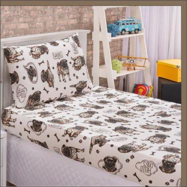 Imagem de Jogo de Cama Lençol em Malha Solteiro Cão 2 Peças - Bege - Top Chick