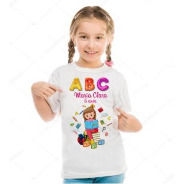 Imagem de Camiseta Branca Infantil Letras Abc Alfabeto Abecedário - Hira Design 