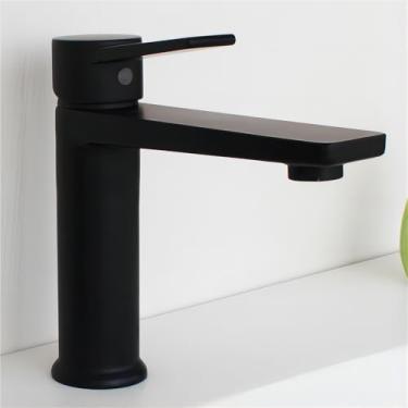 Imagem de SevenGelok Torneiras de banheiro pretas Torneira de pia de um orifício Torneira de pia de alça única 1 orifício Vanity SUS304 Torneira de aço inoxidável para pia de banheiro torneira de banheiro preto