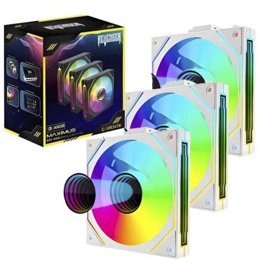 Imagem de Kit De Fans C/3 120Mm Argb Revenger Sem Fio Encaixe Branco