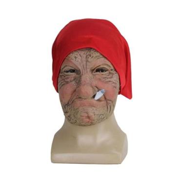 Imagem de Máscara De Látex De Vovó Fumante Com Lenço Vermelho E Rosto Enrugado, 