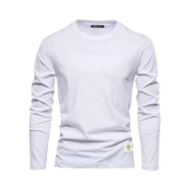 Imagem de Camiseta Masculina De Manga Longa 100% Algodão Casual De Primavera Alt