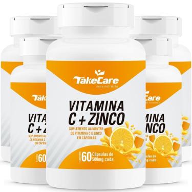Imagem de COMBO 5 VITAMINA C 500MG + ZINCO 7MG 60 CAPS CADA TAKE CARE-Unissex