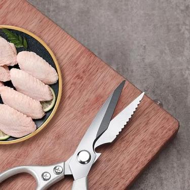 Imagem de 1 tesoura resistente para aves, tesoura de cozinha com alça antiderrapante e trava de segurança, tesoura de cozinha multiuso para frango, corte de carne, peru, peixe, legumes, mola e lavável na
