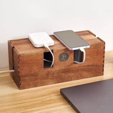 Imagem de Caixa de gerenciamento de cabos de madeira de acácia – Escondedor e organizador de cabos de madeira para mesa e piso, filtro de linha e corretivo de fios de TV, armazenamento sob a mesa para