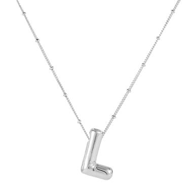 Imagem de Colar com letras, balão banhado a prata, personalizado, com pingente de alfabeto, colar inicial, joia de presente para mulheres (G)