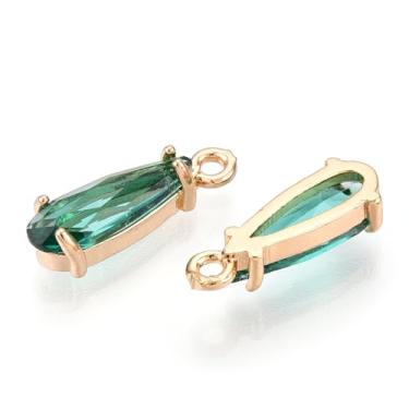 Imagem de Craftora 50 peças pingentes de gota de vidro facetado zircônia cúbica pedra do mês de nascimento banhado a ouro pingentes de latão com orifício para fazer joias, colar, pulseira brinco (água-marinha)