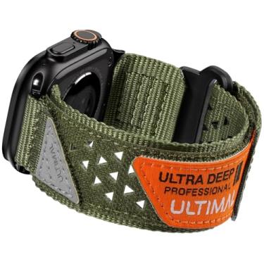 Imagem de ULTIMAL Pulseira masculina de nylon para Apple Watch Ultra3/2/1 de 49 mm, resistente e respirável, esportiva, estrelas, listras, bandeira, design vazado para Apple Watch (verde militar)