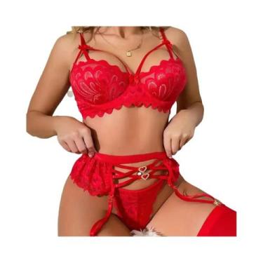 Imagem de Conjunto De Lingerie Sexy De Renda Transparente Para Mulheres Com Suti
