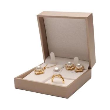 Imagem de Caixa De Joias De Couro Organizadora De Anéis, Brincos, Colares E Puls