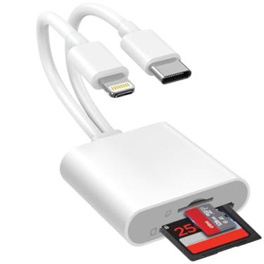 Imagem de [Certificação Apple MFi] Leitor de cartão SD com compartimento duplo para MicroSD/SD, adaptador de cartão SD para iPhone, iPad, Mac, Lightning e USBC Dual-Connector TF Card Trail Camera Viewer Memory