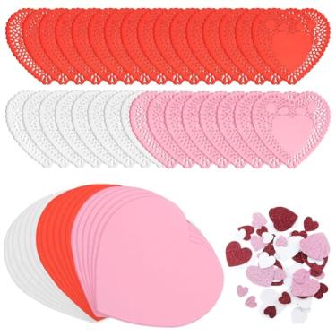 Imagem de Conjunto de 165 peças de presente de coração de dia dos namorados para crianças com 105 guardanapos de coração de papel, 24 peças de corações de espuma e 36 peças de adesivos de coração de espuma com