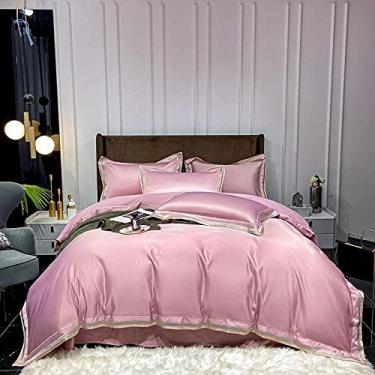 Imagem de Conjunto de capa de edredom macio com fronhas King Blue, conjunto de capa de edredom de cetim de seda premium macio, conjunto de cama lençol de cama fronhas 220240 cm 4 peças (rosa king 220 * 240 cm 4