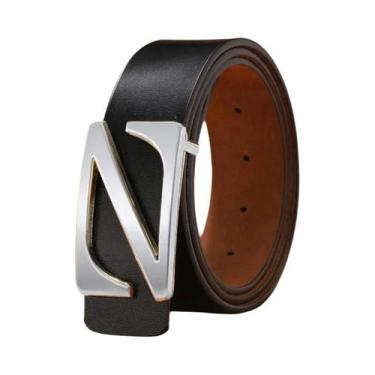 Imagem de Cinto De Couro Masculino Oversized Com Fivela Lisa Retrô Em Couro De V