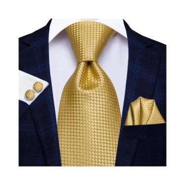 Imagem de Gravata De Seda Sólida Dourada Para Homens, Designer, Casamento, Negóc