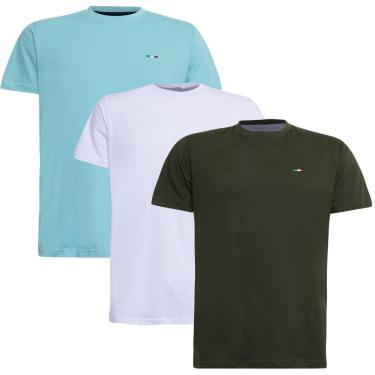 Imagem de Kit 3  Camisetas Básicas com Bordado Algodão Itália Masculina-Masculino