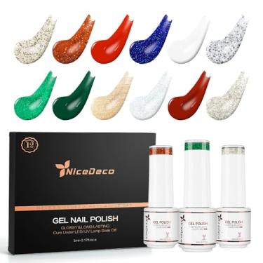 Imagem de Nicedeco Esmalte de unhas em gel, 12 cores, sem hema, sem crueldade, vegano, vermelho, branco, verde, dourado, glitter, U, V, kit de manicure 8