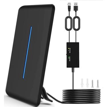 Imagem de Antena de TV digital HD 2023 de longo alcance de mais de 600 km, amplificador de antena digital interna e externa, amplificador de sinal de TV ultra HD 4K 1080p potente para Smart TV e cabo longo de