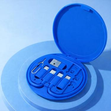Imagem de Kit de cabo adaptador de carregamento multiUSB com caixa, organizador de conversão de cabo de carregamento USB para mesa, viagem e transferência de dados do computador, azul