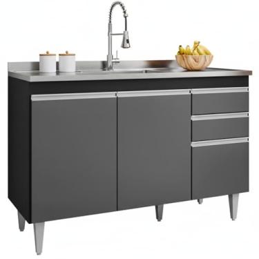 Imagem de Balcao Para Pia 3 Portas 2 Gavetas Melissa 120 cm Preto Grafite Eratto Moveis