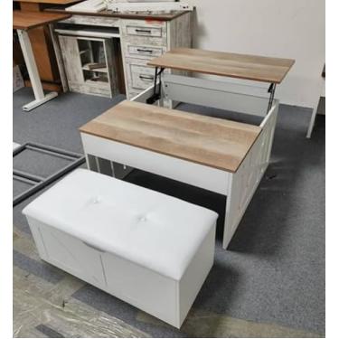 Imagem de Mesa de centro, mesas de centro modernas de meados do século 100 cm para sala de estar, mesa de centro com prateleira aberta de armazenamento, mesa canelada com porta de armário deslizante, mesa de