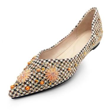 Imagem de ochisdf Sapatilhas femininas confortáveis com bico fino e brilhante para casamento, trabalho, dança, com espuma viscoelástica, salto baixo, Grade preta, 35