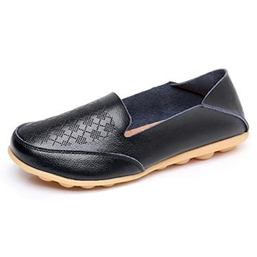 Imagem de VenusCelia Mocassim feminino descongelado confortável para caminhada, Preto, 37