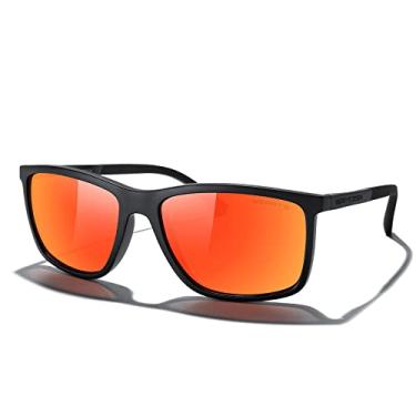 Imagem de MERRY'S Óculos de sol unissex retangulares polarizados para pesca, condução, golfe, têmpora de alumínio S8658, Armação preta fosca/lente espelhada vermelha/hastes pretas, Lens Width: 58 Millimeters